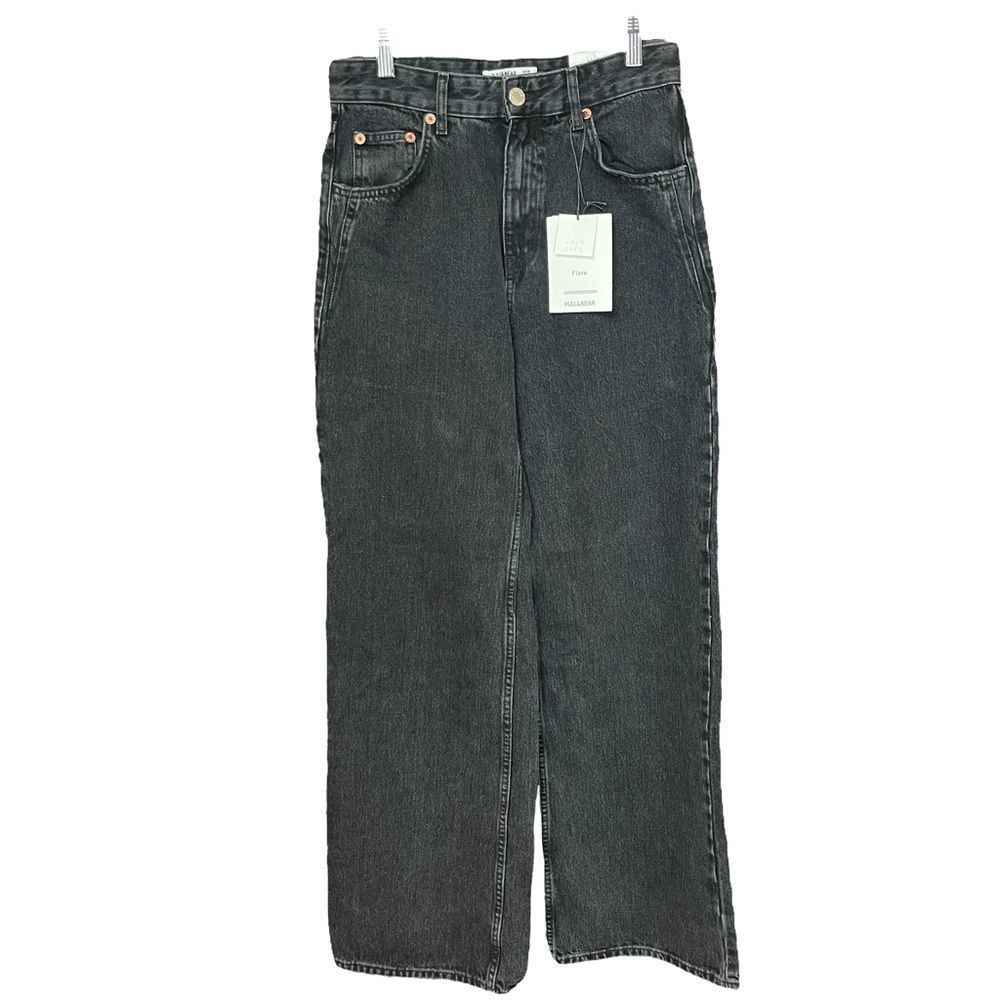Pull&Bear Flare High Rise Full Length Jeans Womens Size 4 / 26 Black Wash